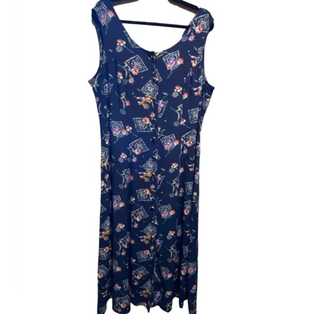 Coco Bianco Button Front Dress Women’s Size 18 Midi Floral Sleeveless A-Line